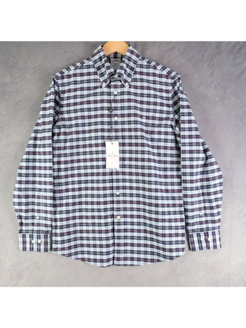 Brooks Brothers Shirt Mens Small Navy Plaid Regent Oxford Cloth Button Down OCBD